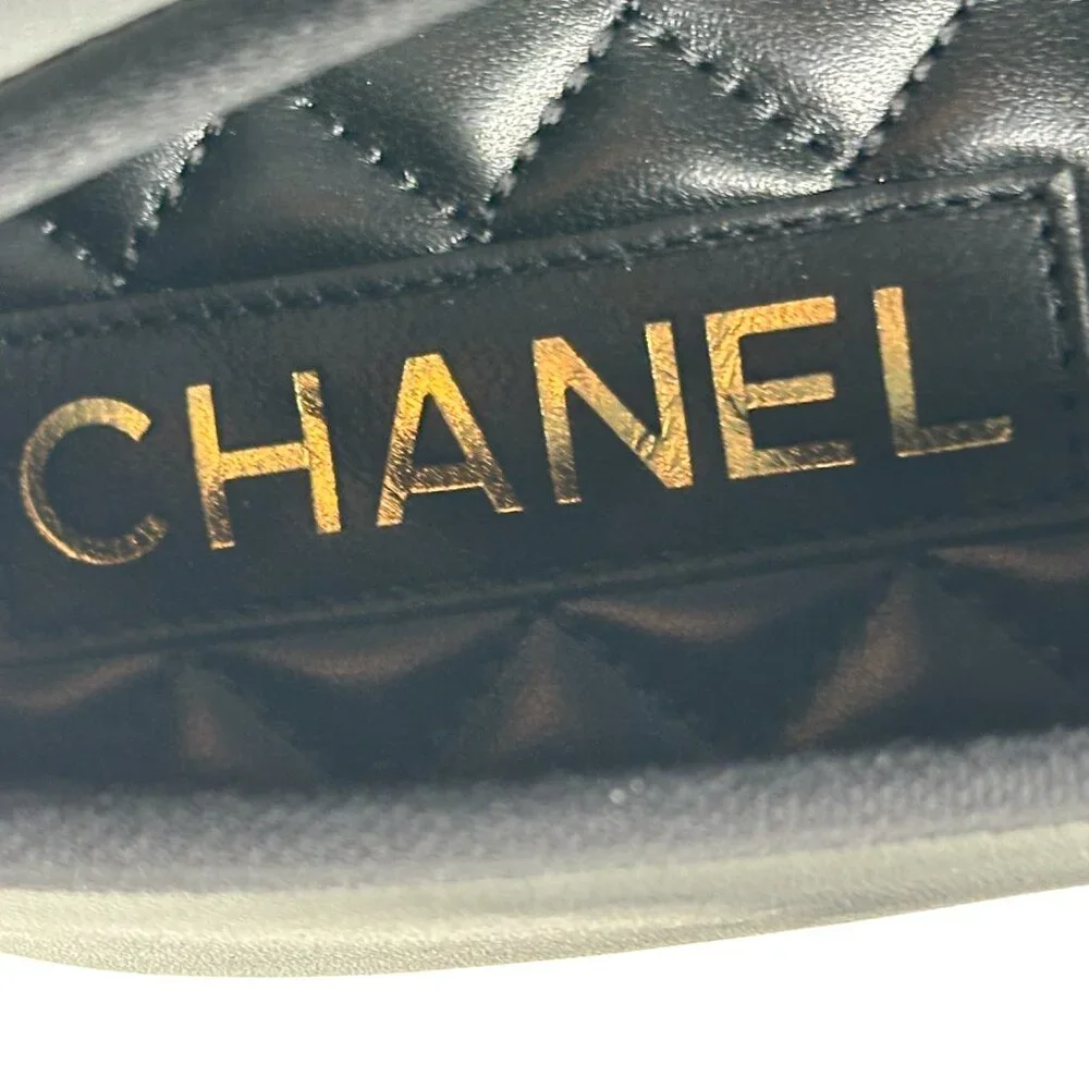 CHANEL REV CC Logo Leather Mary Jane Ankle Strap Flat Ballerina Shoes Black - Picture 13 of 15